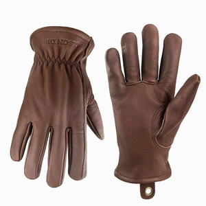 Gants en cuir rouge, longueur poignet, thermiques, non doublés, style uni, pour l'hiver, usage quotidien en extérieur - Product Image 4
