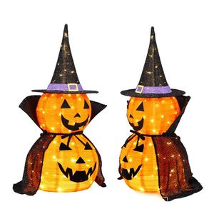 2 confezioni 3FT decorazione di zucca illuminata di Halloween 176 LED Pop-Up Jack-O-Lantern lampada Cape Plug per giardino esterno per feste Patio - Product Image 3