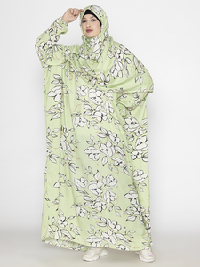 Sage Green Floral Printed 100% Viscose Long Sleeve Maxi Abaya and Matching <b>Hijab</b> Set Traditional Look Islamic Modest Dress - Product Image 5