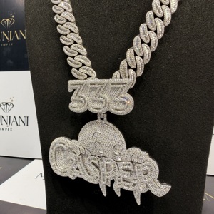 จี้ห้อยคอฮิปฮอปผู้ชายแบบกำหนดเองได้ พร้อมสร้อยคอประดับเพชรทรงกลมเจียระไนแบบเหลี่ยม D Color VVS เงินแท้ 925 ชุบเพชร รับรองโดย IGI - Product Image 3