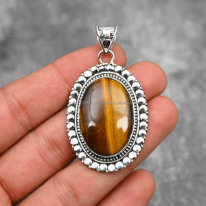 Pendentif en argent sterling massif 925 oeil de tigre pendentif en pierre précieuse bijoux en argent faits à la main bijoux oeil de tigre cadeaux de noël pour elle - Product Image 4