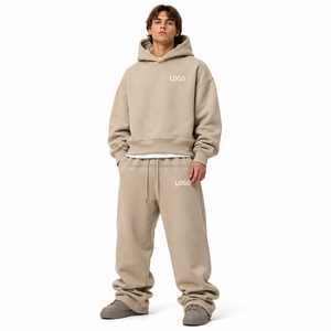 Ensemble de survêtement personnalisé avec logo imprimé en relief, coupe ample, en molleton épais, avec taille élastique et cordon de serrage, vêtements de sport - Product Image 1
