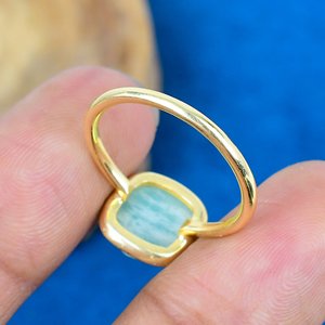 Natural Amazonite Cushion Shape Gemstone 18k Gold Plated Bezel Handmade Minimalist <b>Ring</b> For Girl - Product Image 4