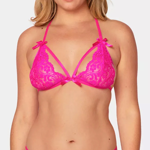 Custom Sexy Lace Bow Button Embroidery Breathable Eco-Friendly Seamless Medium Control 2-Piece Lingerie Set Bra Straps Floral - Product Image 3