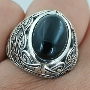 Black Onyx <b>Ring</b> 925 Sterling <b>Silver</b> Handmade Boho <b>Statement</b> Promise <b>Ring</b> for Women, July Birthstone, Oval Gemstone - Product Image 4