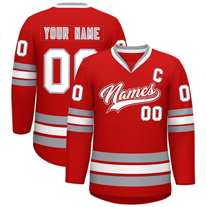 Custom Sublimated Ice Hockey Jersey Men's Full Sleeve <b>Red</b> Black Yellow Striped Mesh Polyester Breathable Apparel - Product Image 4