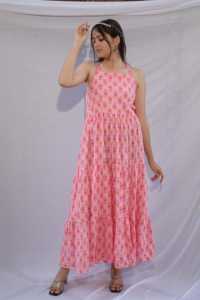 Robe courte imprimée à la main indienne pour femmes Robe d'été décontractée en coton Robe longue courte de style boho Tissu naturel à la taille - Product Image 6