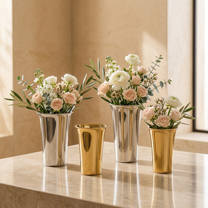 Vase colonne élégant au design cylindrique conique, finition or antique, pour arrangements floraux et décoration intérieure moderne - Product Image 2
