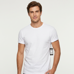 Camiseta de algodón blanca para hombre, cuello redondo, manga corta, corte regular, tejido de punto casual, parte delantera lisa, ecológica, 180g, teñido liso, marca privada - Product Image 6
