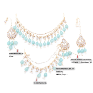 Premium Austrian Stone and <b>Mirror</b> Jhumki <b>with</b> Maangtikka 10575476MG Fashion Jewelry Set - Product Image 2