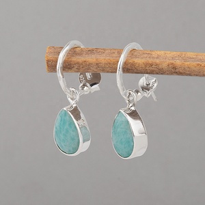 Natural Amazonite 925 Sterling <b>Silver</b> Cushion <b>Dangle</b> Hook <b>Earrings</b> Handmade Gemstone Wholesale Jewelry for Women - Product Image 5