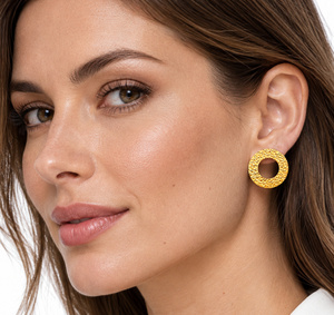 Soumya Creations Gold Plated Brass Geometric Hoop Earrings Vintage Unisex Fashion Jewelry From Rajasthan - Product Image 1