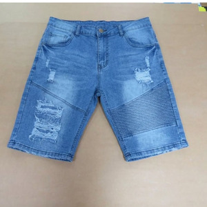 Shorts en jean déchirés pour hommes, coupe droite, style décontracté d'été, taille mi-haute, en coton bleu - Product Image 6