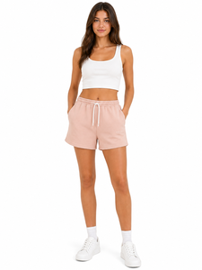 Women High <b>Waist</b> Cotton Terry Shorts Casual Summer Lounge Shorts <b>Elastic</b> <b>Waist</b> Drawstring Shorts Soft Breathable Fabric Relaxed - Product Image 1