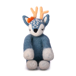 Juguete de Ciervo Azul Hecho a Mano con Técnica de Fieltro, Linda Figura de Ciervo de Fieltro de Lana Ecológica con Astas, Muñeco de Peluche para Bebé - Product Image 1