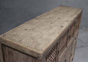 <b>Rustic</b> Wood <b>Sideboard</b> Cabinet with Lattice Doors and Drawers Antique Storage Console for Dining Room Furniture - Product Image 2
