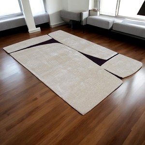 Modern Hand-Tufted Silk Wool Rectangular Area <b>Rug</b> Abstract Minimalist High-Low Pile Design Neutral Cream <b>Black</b> - Product Image 2