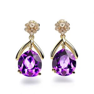 Wholesale Natural Amethyst Gemstone Dangle <b>Drop</b> <b>Earrings</b> 18k Gold Pear Gemstone <b>Fashion</b> Dangle <b>Earrings</b> - Product Image 2