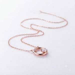 สร้อยคอแฟชั่นประดับเพชรแล็บ E VVS ทองคำแท้ 14K น้ำหนัก 0.11 กะรัต ดีไซน์วงกลมเปิดประดับเพชรเม็ดคู่ - Product Image 3
