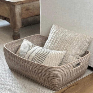 Panier de rangement rectangulaire en rotin pour l'organisation de la maison, panier ouvert en osier naturel pour chambre, salon, étagère, placard - Product Image 1