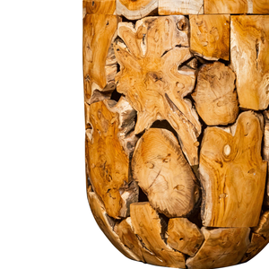 Table basse ARTERRA de luxe, motif grain de bois unique, faite à la main, robuste, durable, intemporelle, rustique, en racine de teck cylindrique - Product Image 4
