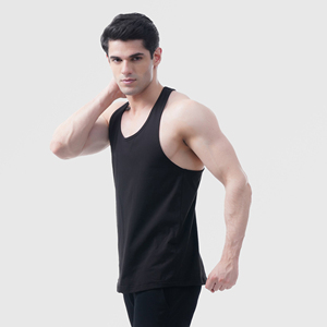 Men's <b>Black</b> 100% Cotton V-Neck Tank Top Solid <b>Knitted</b> Breathable Casual <b>Vest</b> - Product Image 1