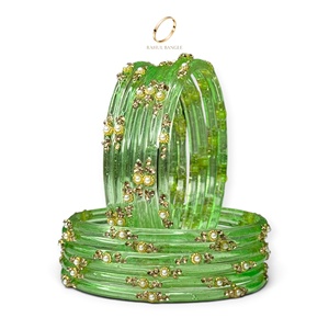 Ensemble de bracelets en verre vert goutte de pluie de style cachemire, tendance et de qualité supérieure, pour femmes, bijoux en zircon doré, vente en gros - Product Image 3