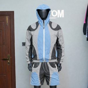 Ensemble court coupe-vent deux pièces pour homme, décontracté, hiver, zippé, polyester/coton, respirant, séchage rapide, confortable, haute qualité - Product Image 2