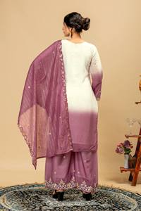 Traje Tradicional Indio-Pakistaní de Dos Tonos con Bordado, Conjunto Churidar, Blusa de Crepé, Chal, Pantalón Palazzo, para Bodas, Graduaciones, Diwali - Product Image 2