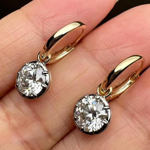 8 CTW Round Lab Grown Diamond Earrings, Gold Huggie Drop Earrings <b>Large</b> Statement Diamond Dangle Earrings, Bridal Luxury Jewelry - Product Image 2