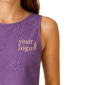 Top Corto Morado con Bordado Floral para Mujer, Chaleco de Verano sin Mangas de Algodón, Logotipo Personalizado, Moda Casual Urbana - Product Image 4
