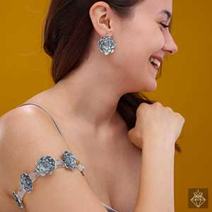 PRAO Collier floral collier et boucles d'oreilles ensemble bijoux de mode oxydés anti-ternissement - Product Image 1