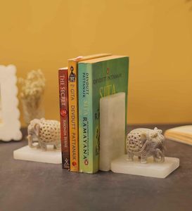 Porte-livres décoratifs en marbre en forme d'éléphant, fabriqués à la main, pour la maison, le bureau, la bibliothèque, l'étagère, l'organisation du bureau, la décoration - Product Image 2