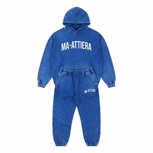 Conjunto de Sudadera y Pantalones Deportivos de Felpa de Algodón para Mujer, Color Azul Lavado, Personalizado, OEM, ODM, Venta al Por Mayor - Product Image 3