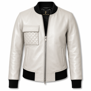 Furat Leathers <b>Silver</b> Sheep Leather Bomber <b>Jacket</b> Quilted Eco-Friendly Quick Dry 3D Embroidery Breathable Winter Women's Zipper - Product Image 1