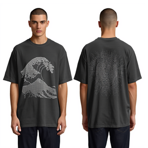 Camiseta Casual Oversize para Hombre, Color Gris Carbón, con Diseño de Ondas y Pedrería, Tejido de Algodón Satinado 100%, Premium - Product Image 4