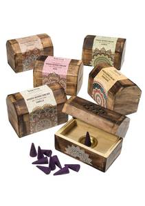 Mabkhara Hand-Made Sandalwood Incense <b>Burner</b> With Brass Insert Aromatic Diffuser Wooden Hexagonal Box <b>For</b> Home Decor Holder - Product Image 6