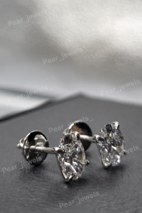 Oval Cut <b>Moissanite</b> Stud <b>Earrings</b> 925 Sterling Silver Rhodium Plated 4 Claw Prong Solitaire Screw Back Trendy Unisex Daily Wear - Product Image 6