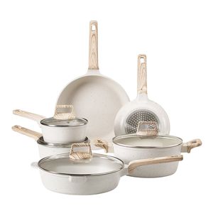 Set pentole e padelle da cucina a induzione antiaderente in granito bianco da 17 pezzi - Product Image 1