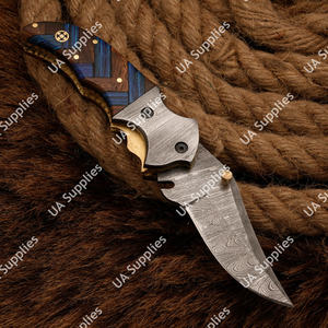 Couteau de poche pliant artisanal DIY en acier Damas, manche en bois de luxe, lame ultra-affûtée, couteau tactique de chasse, étui en cuir, liner OEM - Product Image 3