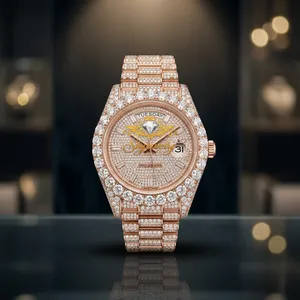 Montre en quartz couleur or rose avec cadran en strass, bracelet, montre-bracelet, bijoux de mode, cadeau, montre en moissanite - Product Image 4