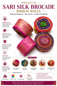 Premium Sari Silk Brocade Ribbon Rolls with rich woven designs ideal for garment decoration crafts and gifting - Product Image 6