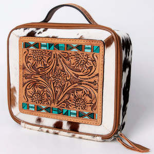 Genuine Hand Tooled <b>Leather</b> <b>Jewelry</b> Case with Cowhide Pattern and Combination Lock Durable Storage <b>Box</b> for Travel - Product Image 1