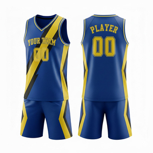 Conjunto de Camiseta de Baloncesto Azul, Cuello en V, Sin Mangas, Impresión Sublimada, Poliéster, Unisex para Adultos, Todas las Temporadas, Ajuste Atlético de Malla - Product Image 1