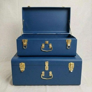 Elegant Olive Green <b>Metal</b> <b>Storage</b> Trunk Set of 2 Stackable <b>Boxes</b> with Brass Hardware Eco Friendly Box - Product Image 5