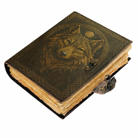 Carnet de notes vintage en cuir fait main avec impression UV Wolf Grimoire, pages vierges pour le dessin, l'écriture et les sorts