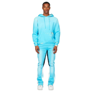 Ensemble survêtement homme personnalisé avec logo OEM, pantalon baggy empilé et sweat à capuche orné de strass en forme de diamant - Product Image 1