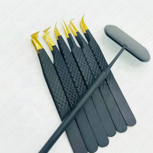 Juego de 7 Pinzas para Pestañas Negras y Doradas y Espejo para Pestañas, Herramientas de Precisión con Punta de Fibra de Acero Inoxidable, Kit de Marca Privada OEM - Product Image 6