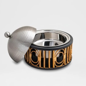 Réchaud alimentaire en argent martelé avec design en bambou, plat de service en acier inoxydable pour table à manger - Product Image 2