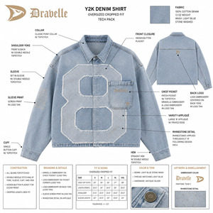 High Quality Premium Bling Varsity 8 Jean <b>Jacket</b> Slouchy Cropped Hip Hop Streetwear Washed Cotton Denim Shirt - Product Image 6